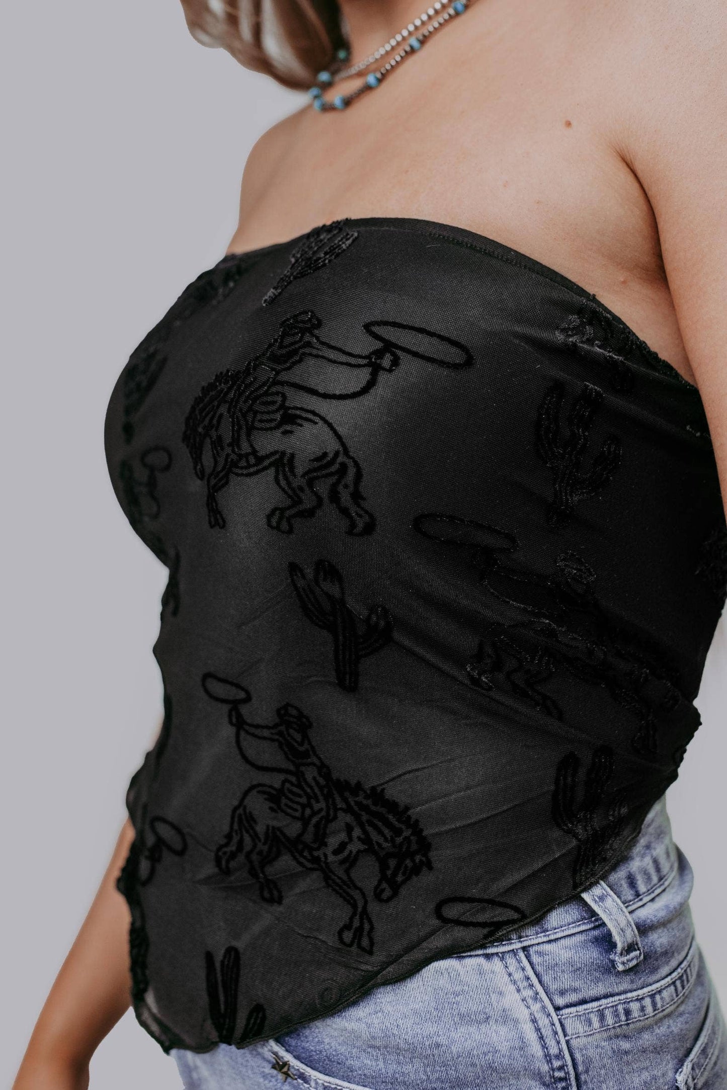 Printed Mesh Tube Top.