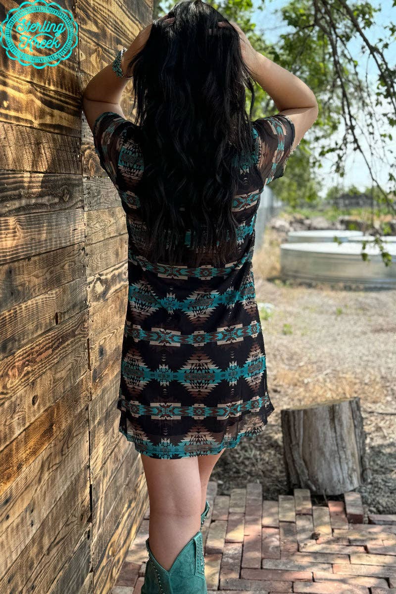 Spin You Around Aztec Mesh Dress