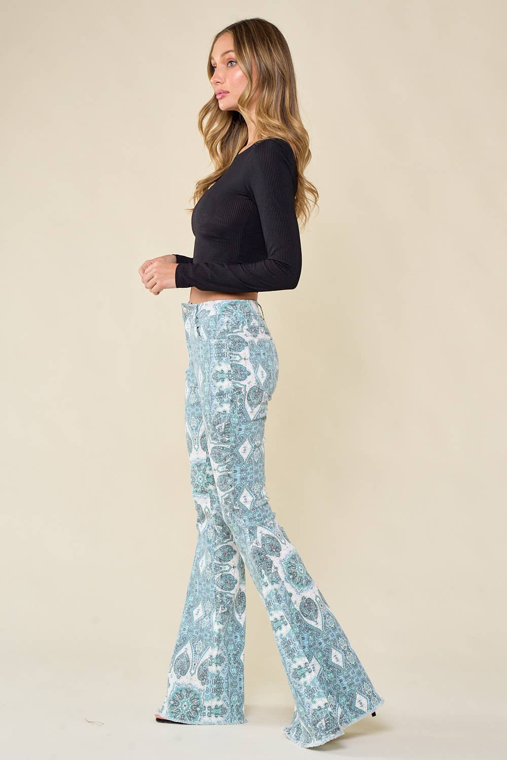 Western Paisley Print Flare Jeans
