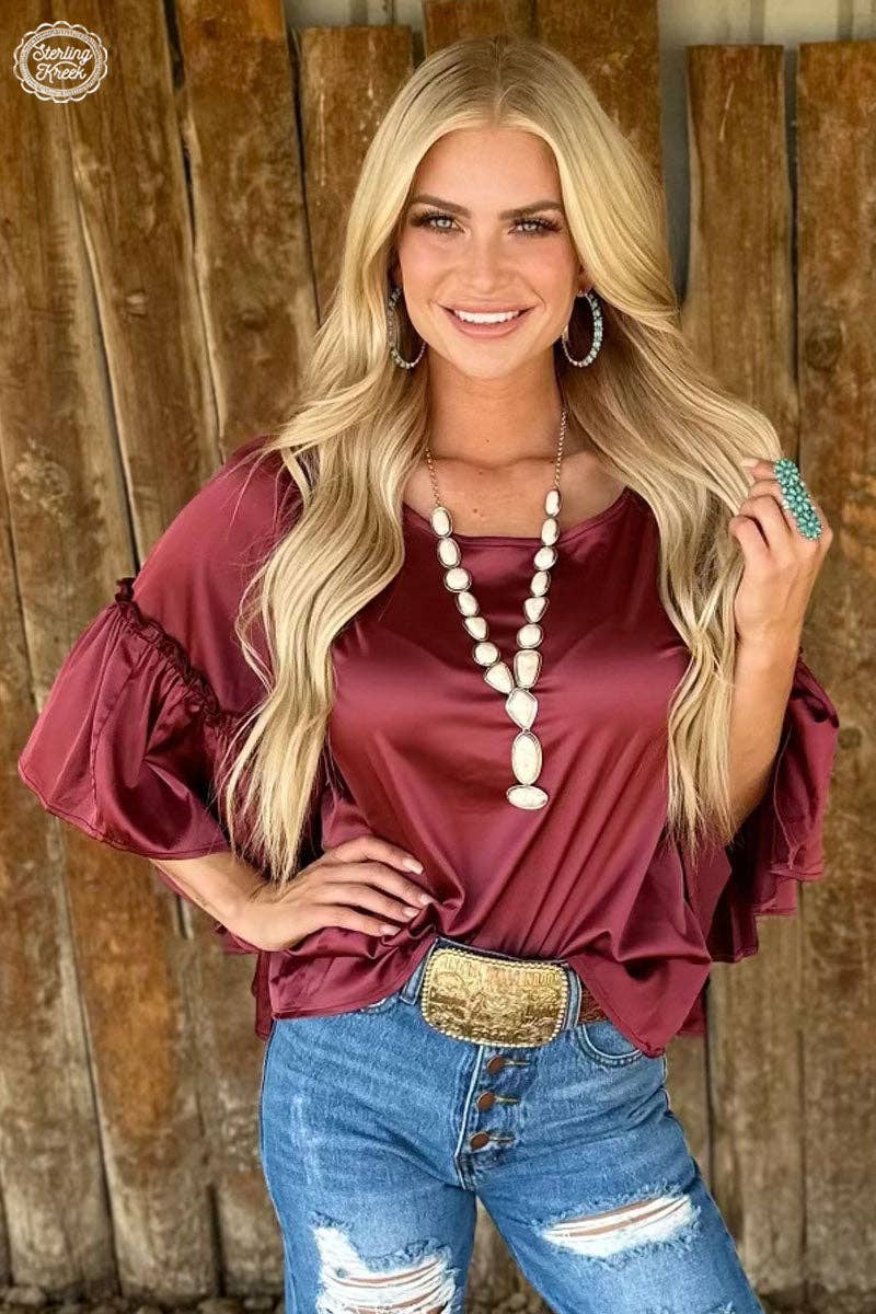 Into the Night Top in Satin Wine
