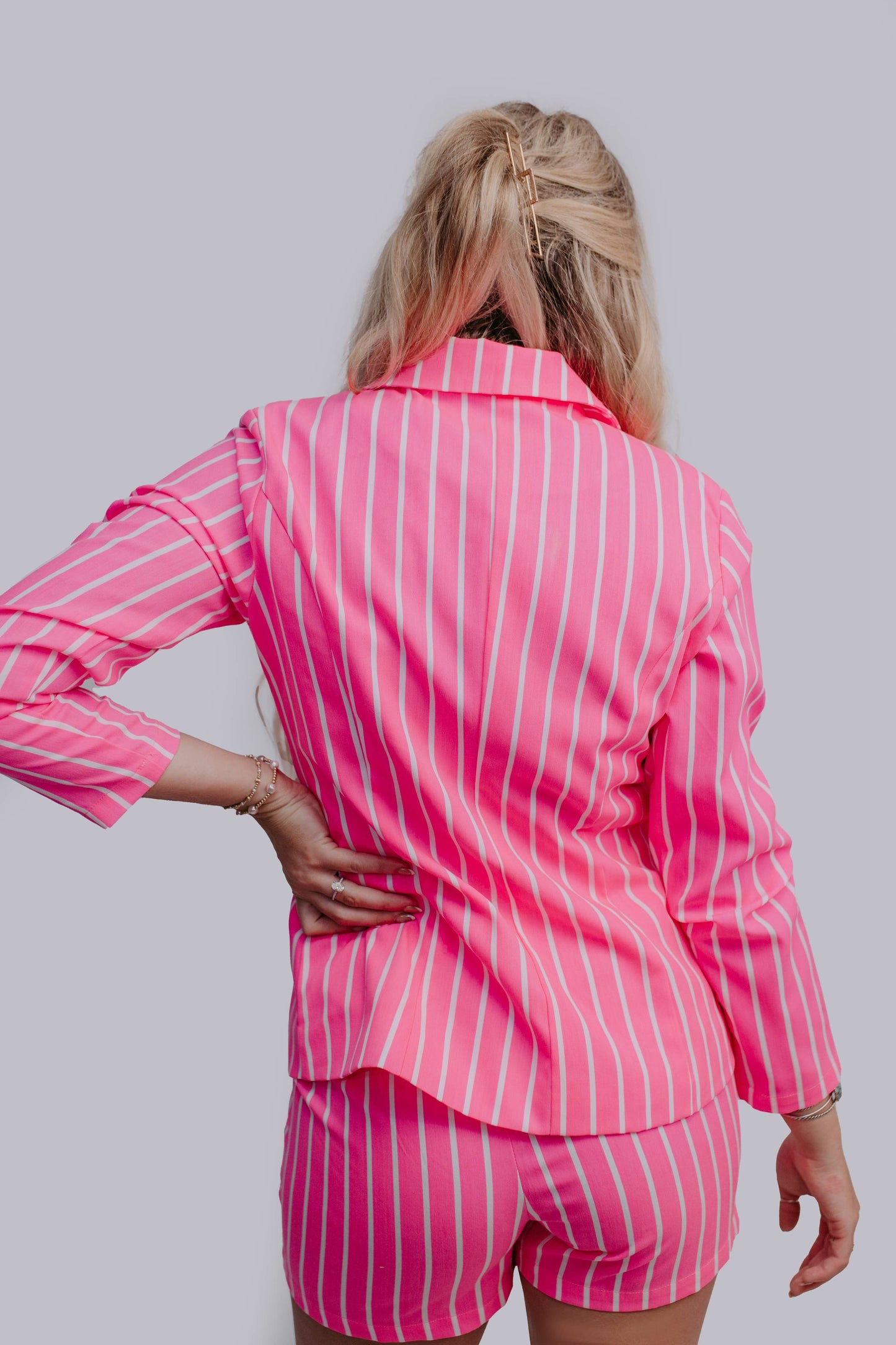 Pink Pinstripe Blazer and Shorts 2 Piece Set
