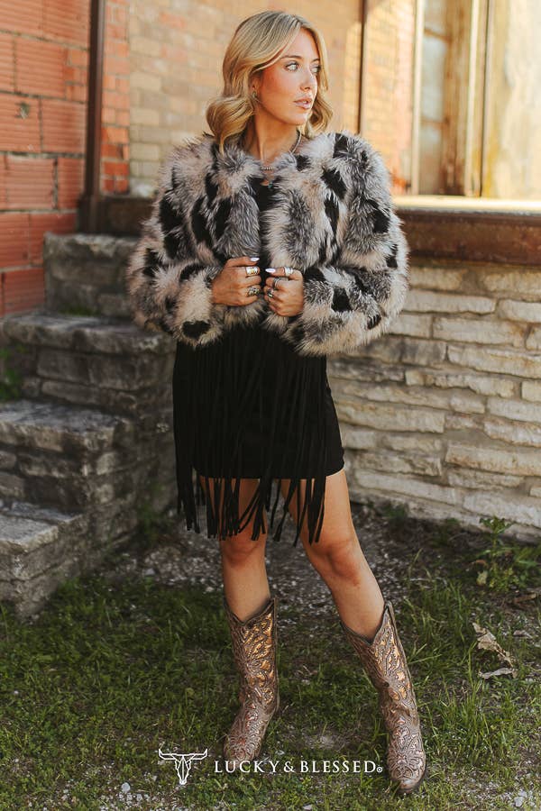 Taupe, Grey, And Black Faux Fur Statement Jacket