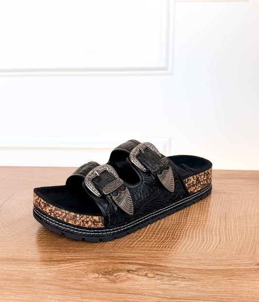 Naughty Monkey - Morgana Western Sandal in Black