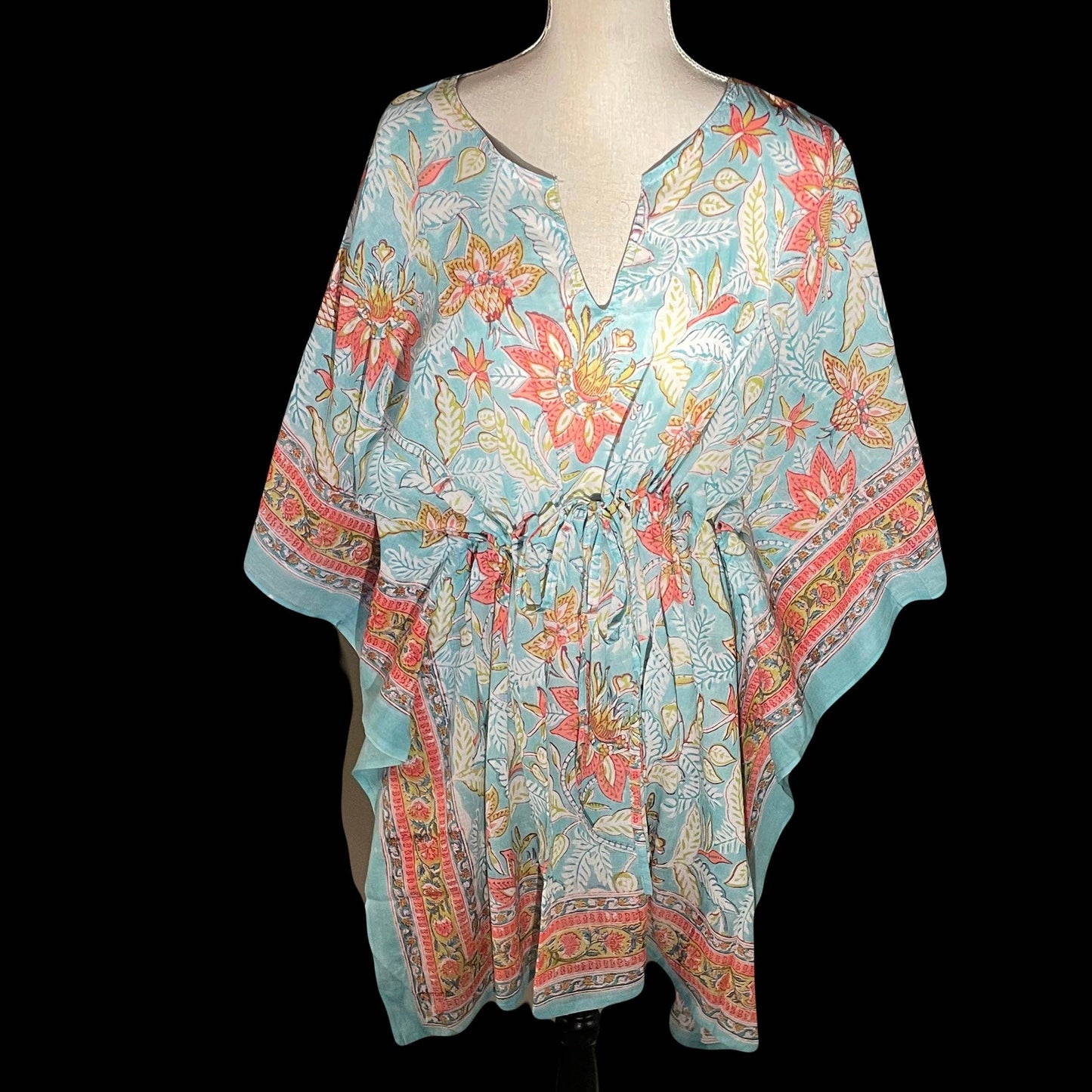 Butterfly Sleeve Cotton Tunic-Aqua swimsuit cover-up