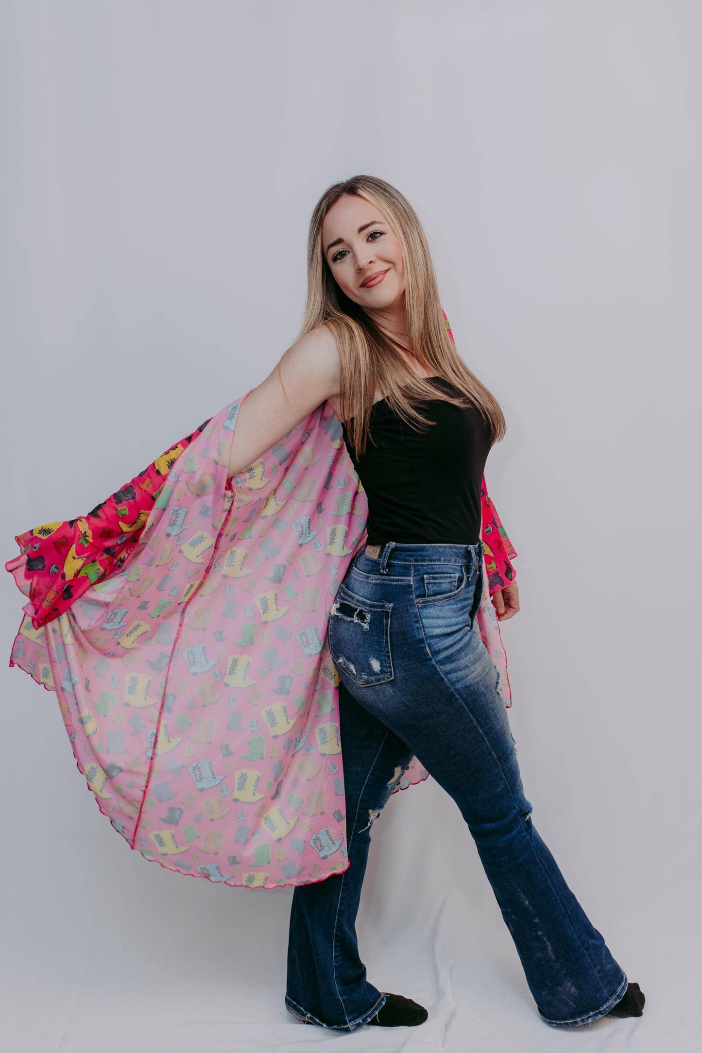Rollin with the Flow Mesh Kimono Duster- Hot Pink/Cowgirl