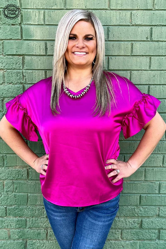Downtown Darling Satin Top Berry