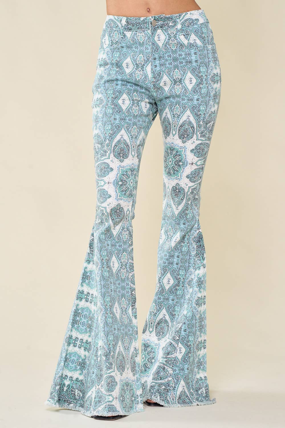 Western Paisley Print Flare Jeans