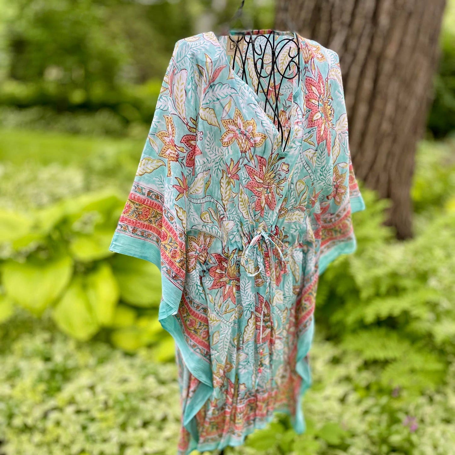 Butterfly Sleeve Cotton Tunic-Aqua swimsuit cover-up