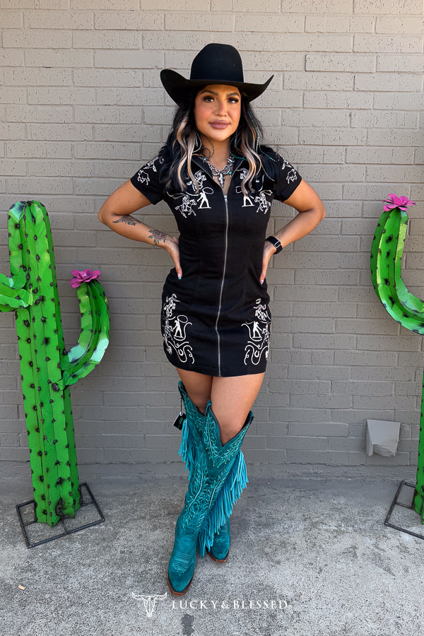 Black western Embroidered Dress