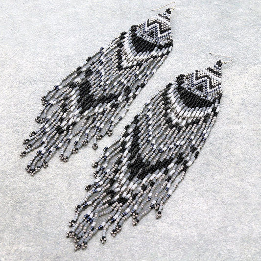 Long beaded boho tassel earrings
