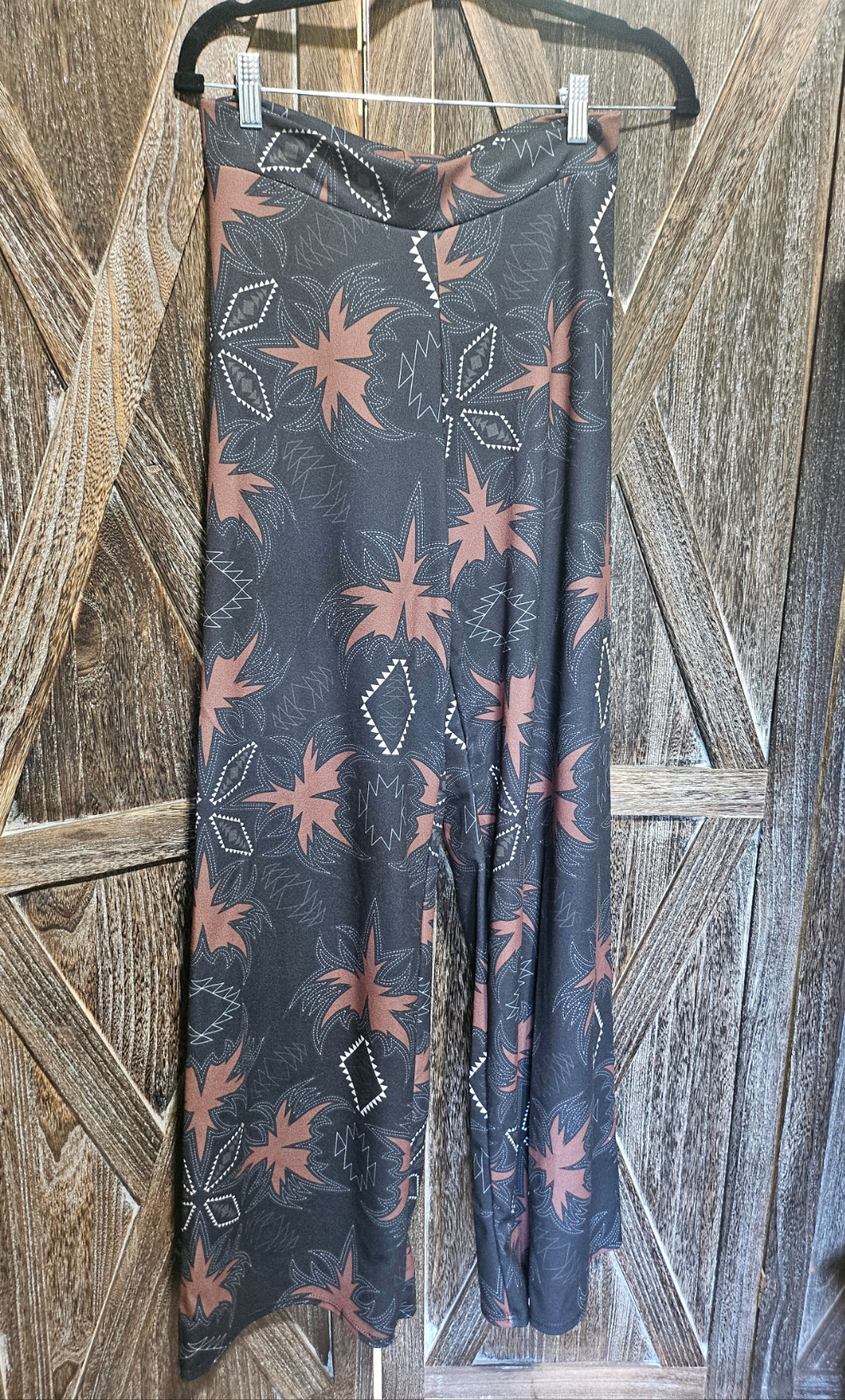 Black Aztec Boot Stitch Printed Trouser Pants