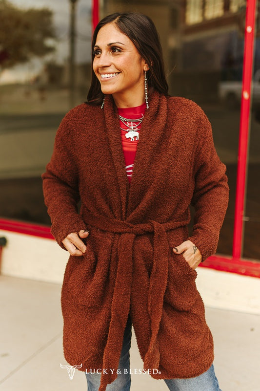 Rustic Brown Long Sleeve Soft Knitted Cardigan Sweater