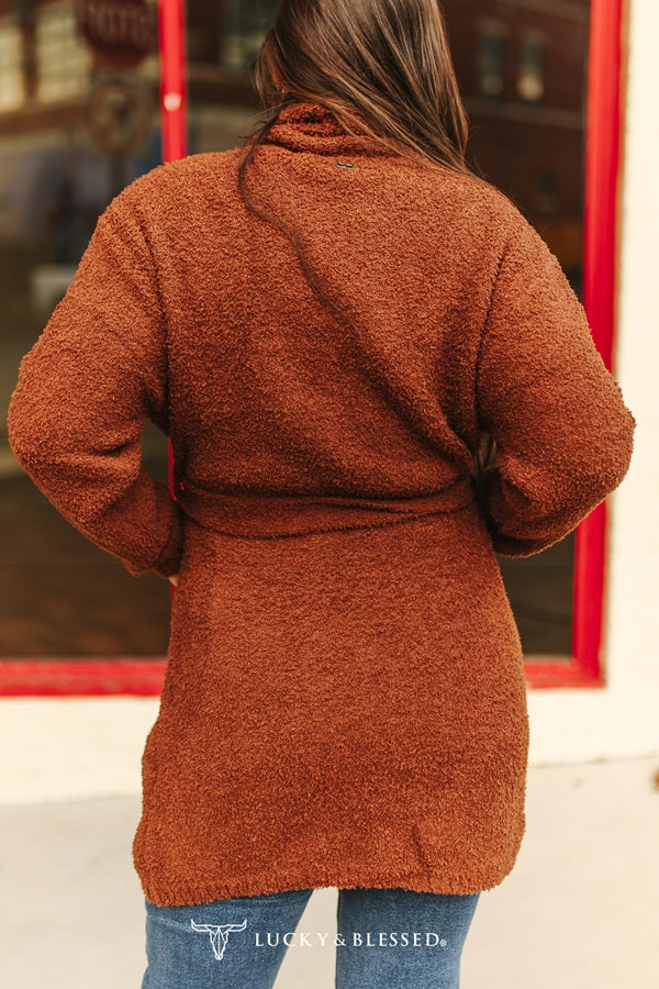 Rustic Brown Long Sleeve Soft Knitted Cardigan Sweater