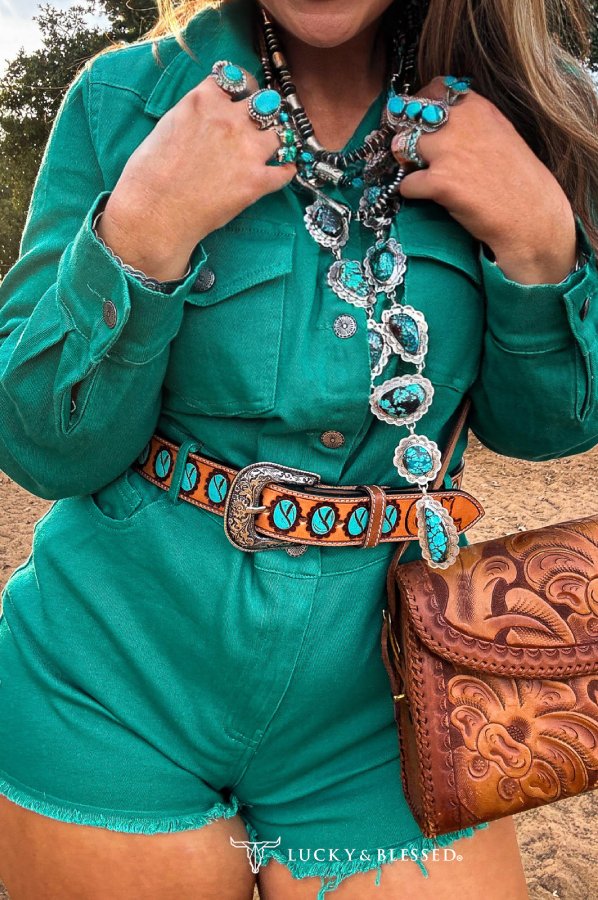 Teal Denim Stretch Button Down Long Sleeve Romper