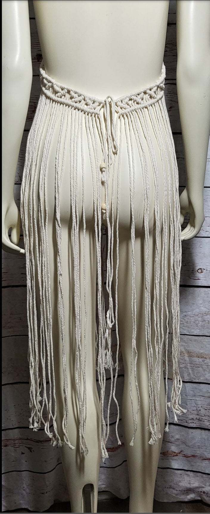 Natural white macramé beach festival dress with matching Barefoot sandals and wooden beads fully adjustable