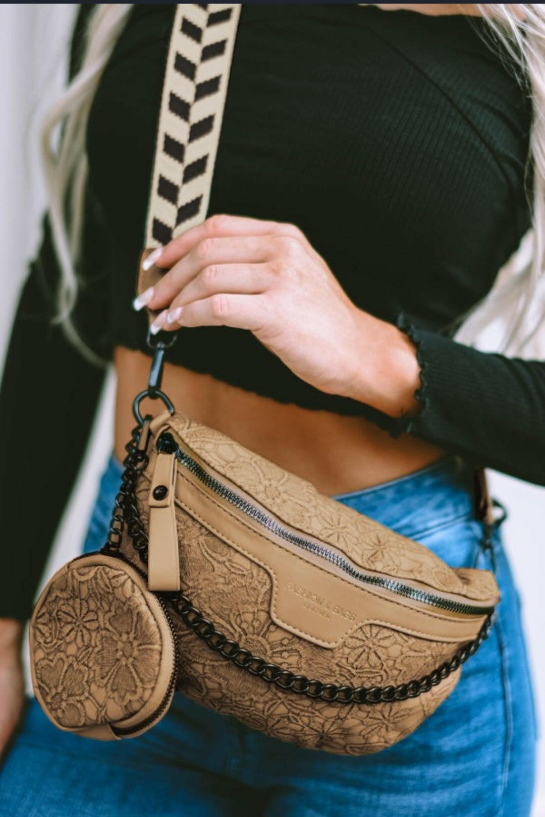Cross body embossed faux leather bag with coin purse