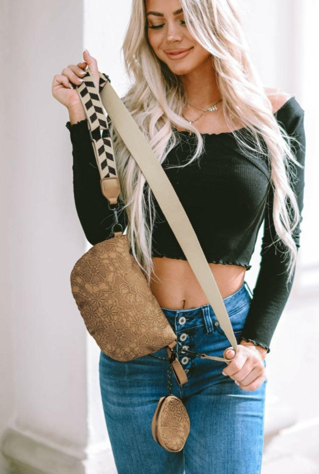 Cross body embossed faux leather bag with coin purse