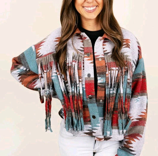 Aztec bohemian fringe jacket