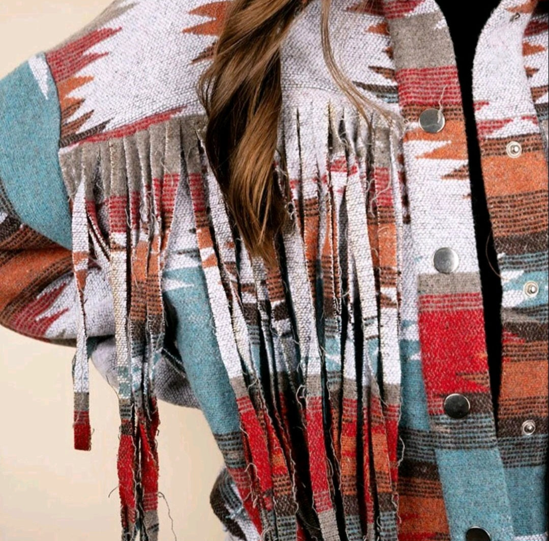 Aztec bohemian fringe jacket