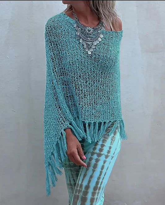 Fringe Hem super soft knit poncho