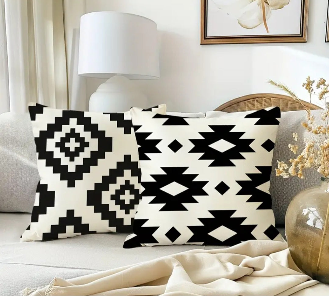 Black and natural white Aztec throw pillow covers