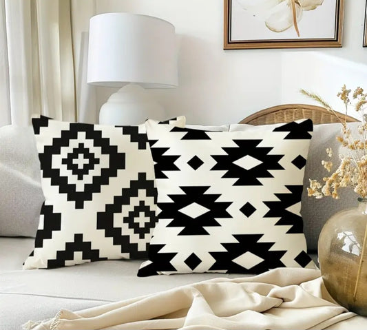 Black and natural white Aztec throw pillow covers