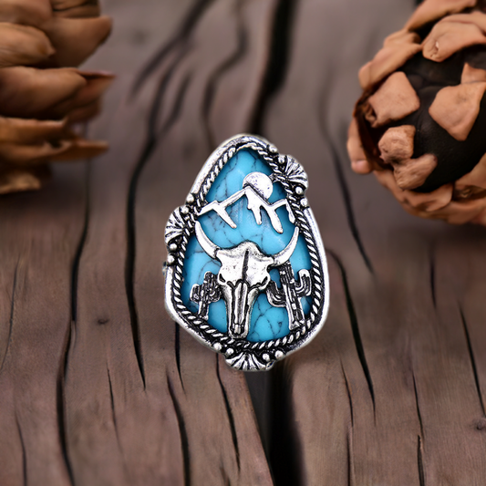 Cow Skull western stretch ring