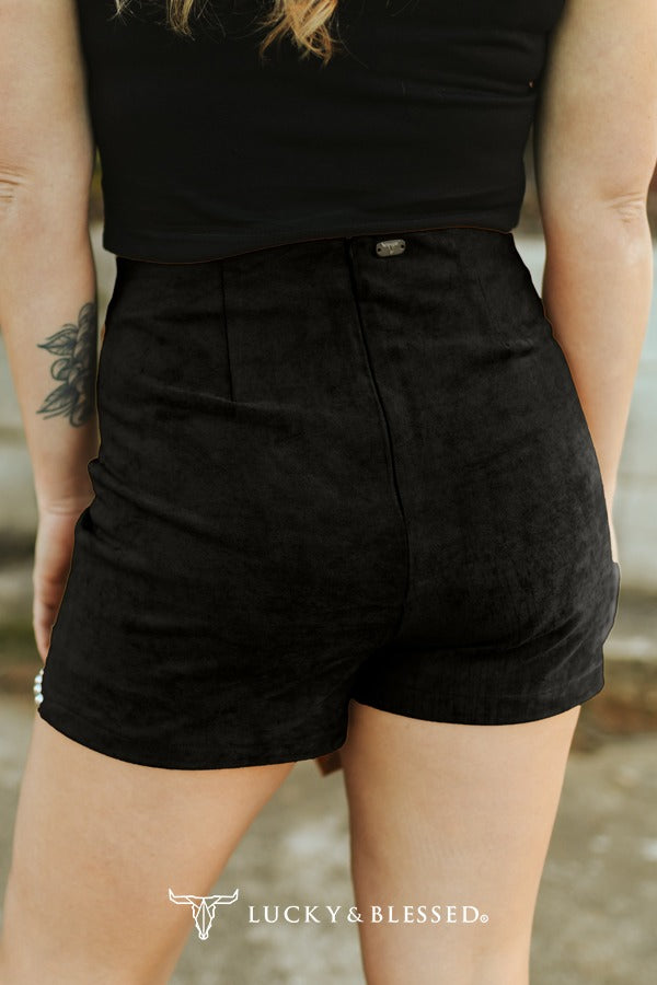 Black suede skort/shorts with studs