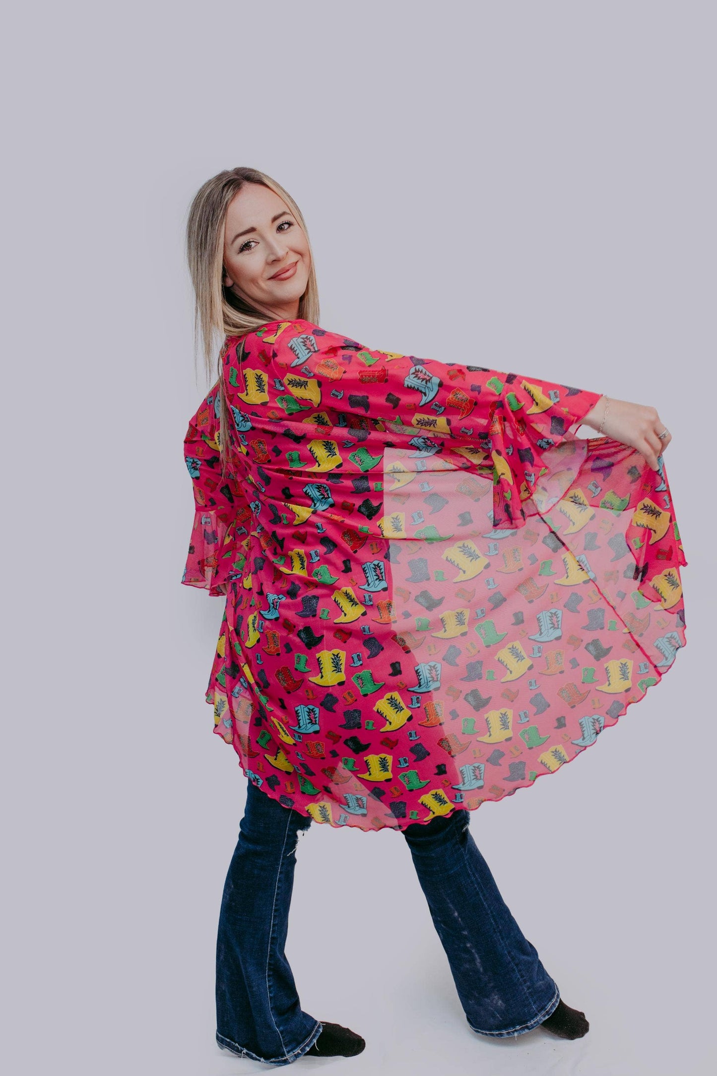 Rollin with the Flow Mesh Kimono Duster- Hot Pink/Cowgirl