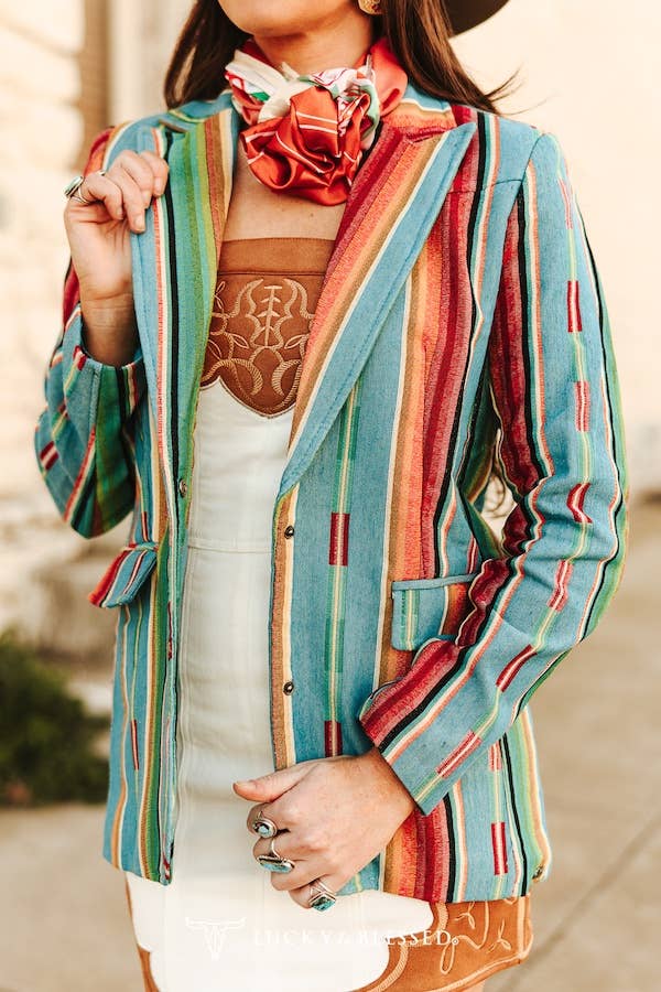 Jacquard Woven Jade Serape Button Down Blazer