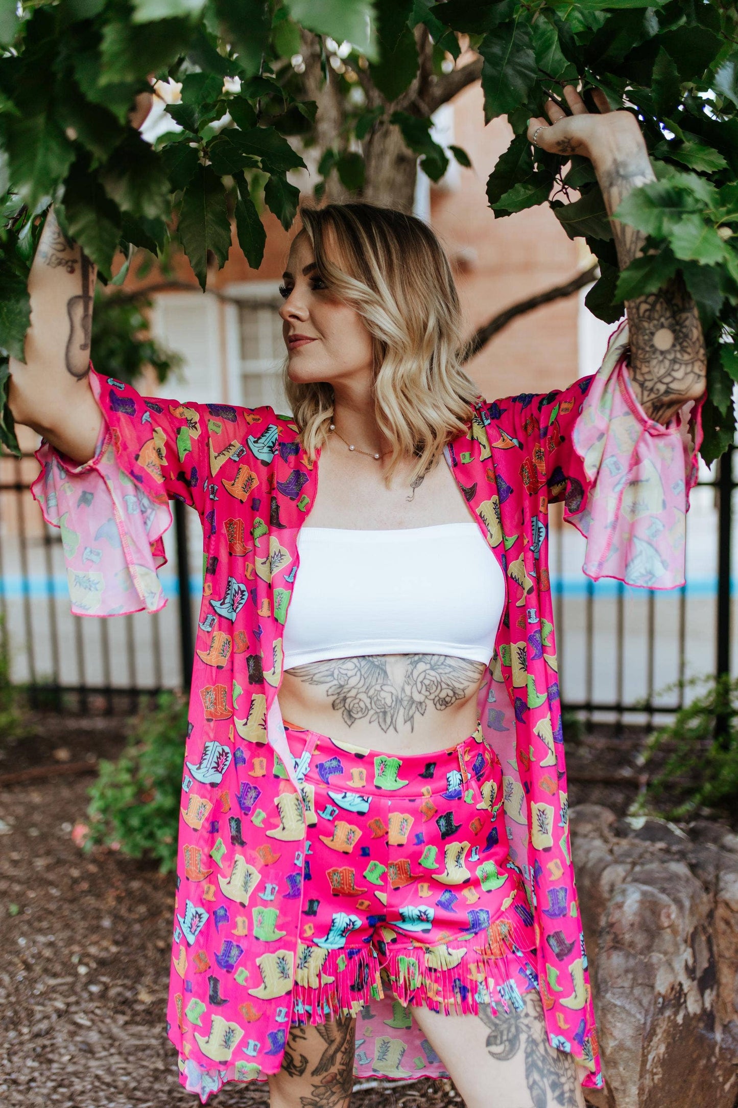 Rollin with the Flow Mesh Kimono Duster- Hot Pink/Cowgirl