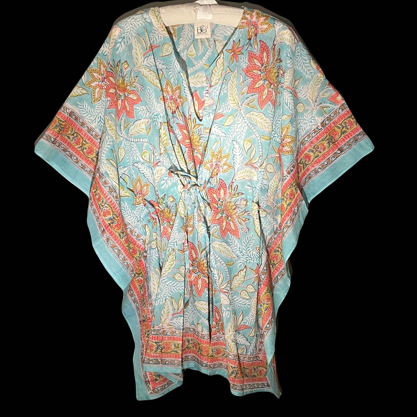 Butterfly Sleeve Cotton Tunic-Aqua swimsuit cover-up