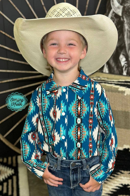 Blue Aztec Huckleberry Trail Top Kids