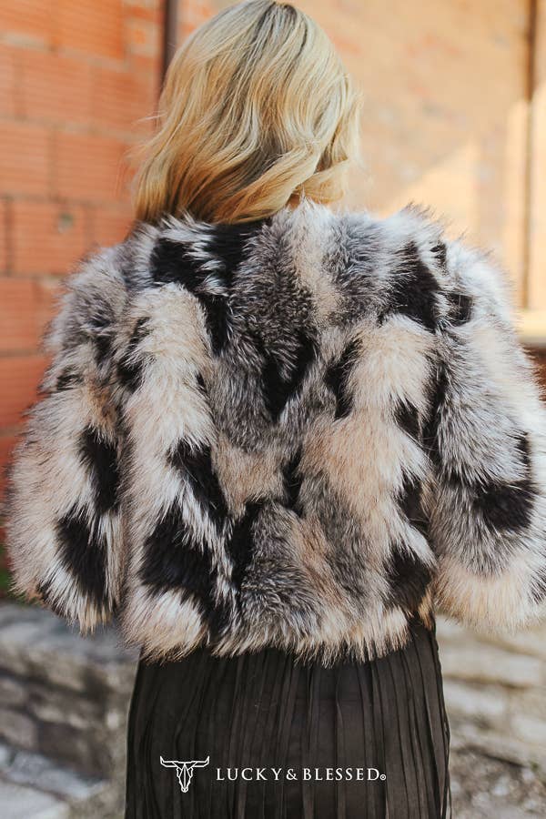Taupe, Grey, And Black Faux Fur Statement Jacket