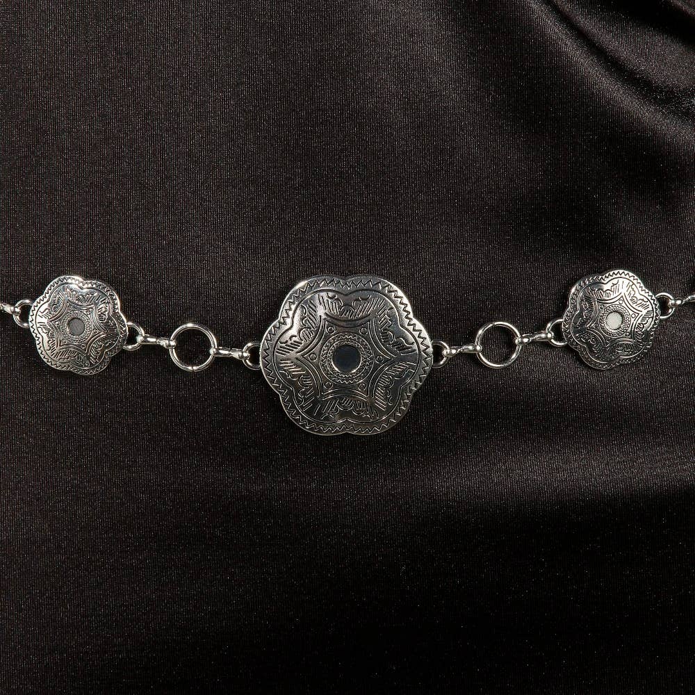 Engraved Silver Concho Western Chain Belt