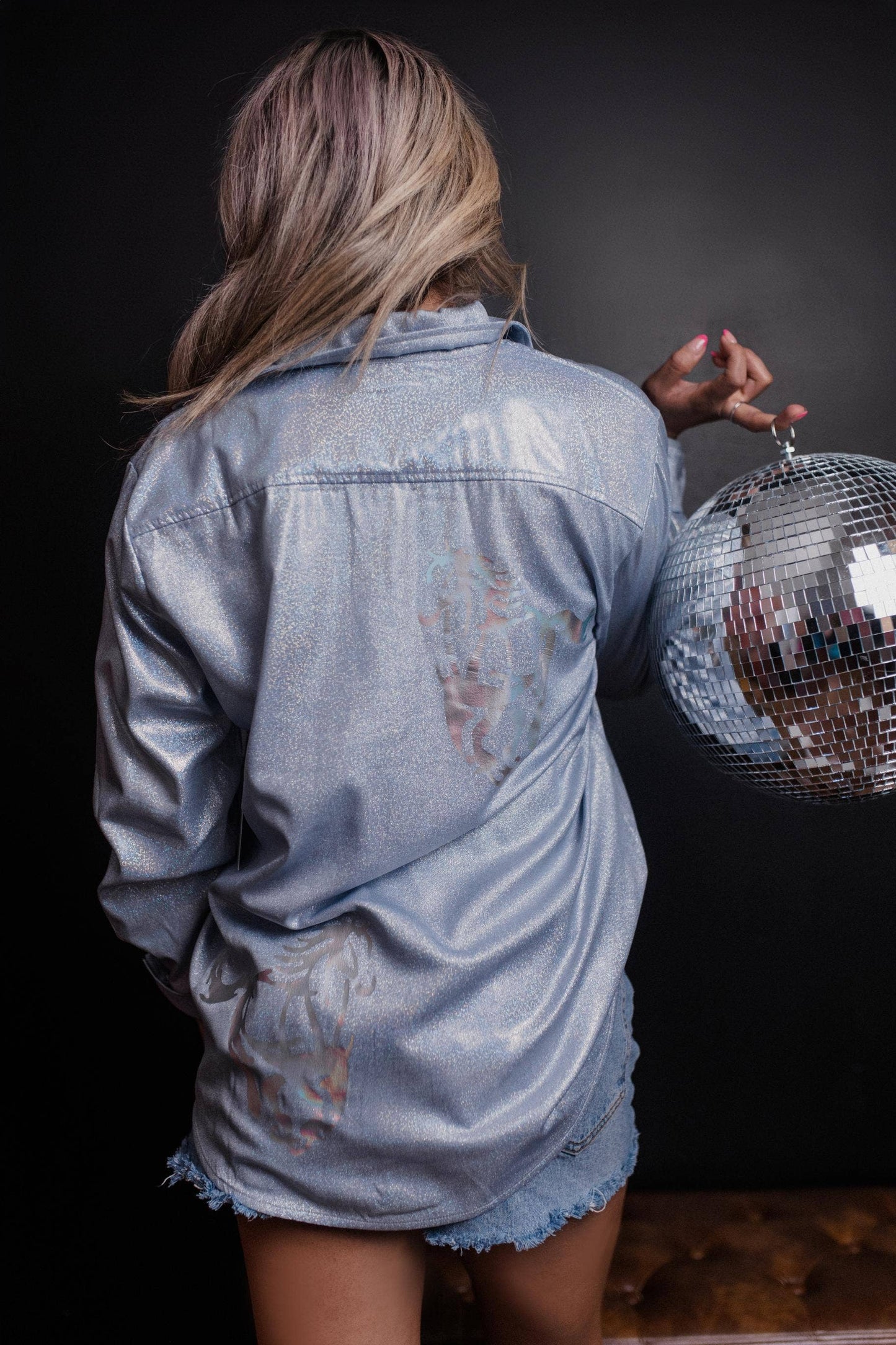 Wild Horses Pearl Snap Gold Foil Button Down Shirt