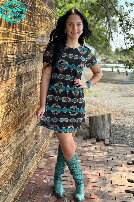 Spin You Around Aztec Mesh Dress