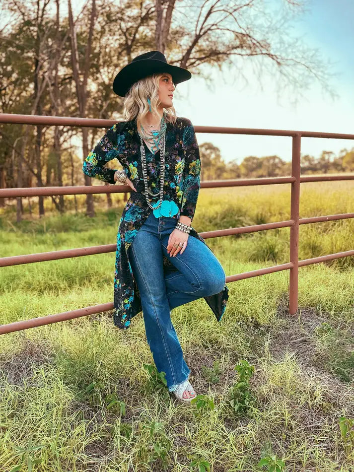 Gypsy Turquoise Floral Velvet Top
