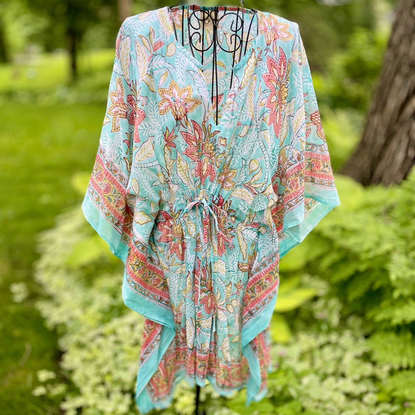 Butterfly Sleeve Cotton Tunic-Aqua swimsuit cover-up