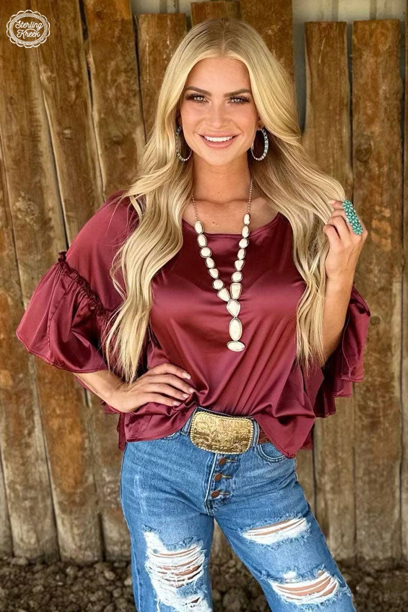 Into the Night Top in Satin Wine