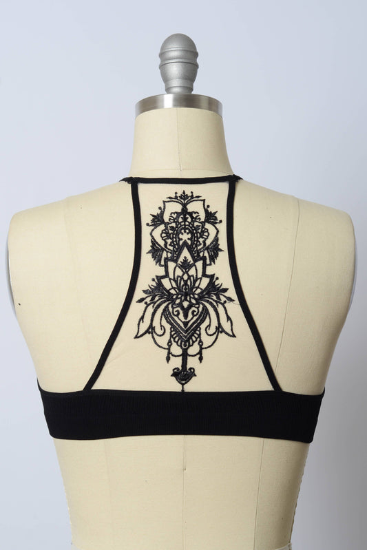 Black Tattoo Mesh Racerback Bralette