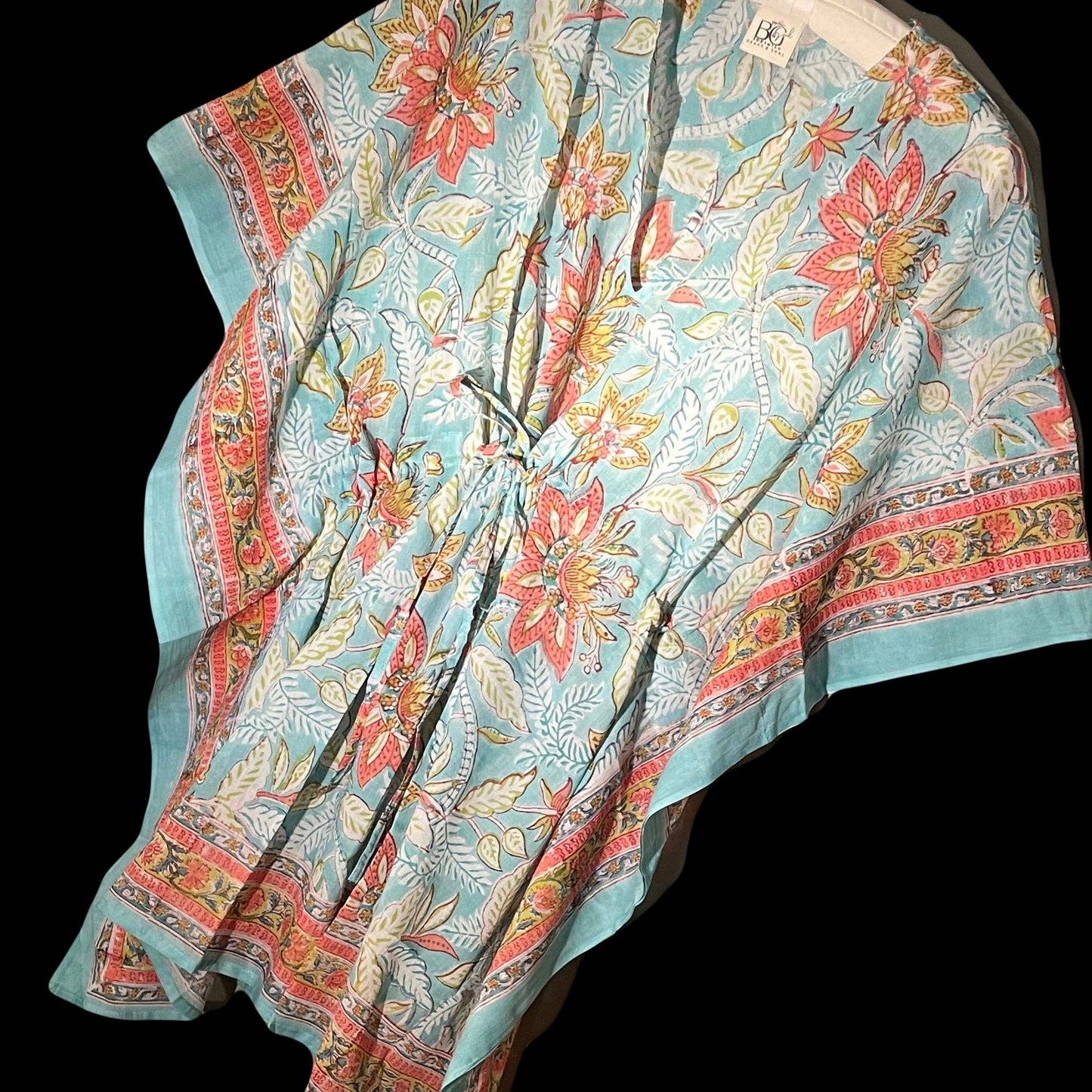 Butterfly Sleeve Cotton Tunic-Aqua swimsuit cover-up