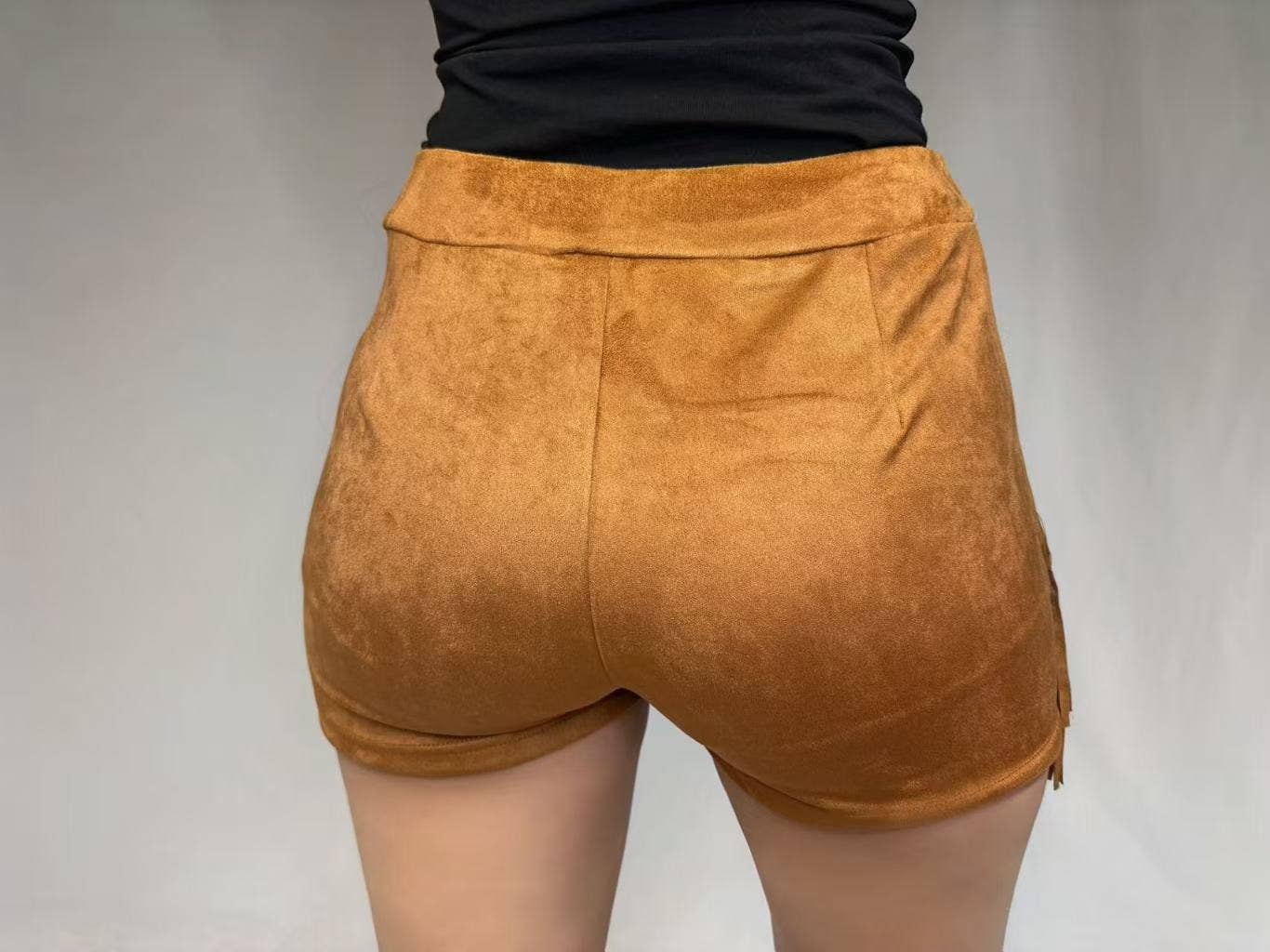 Camel Western Suede Fringe  Shorts