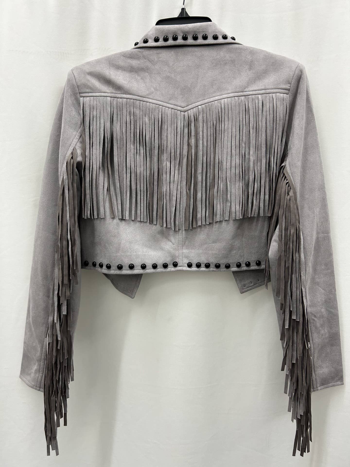 Grey Suede Fringe Studded Jacket