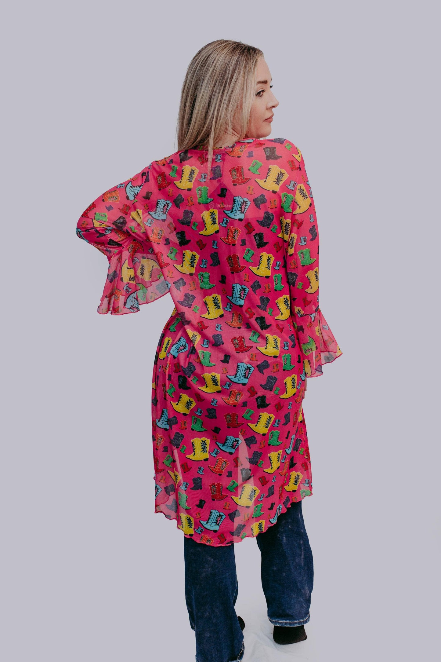 Rollin with the Flow Mesh Kimono Duster- Hot Pink/Cowgirl