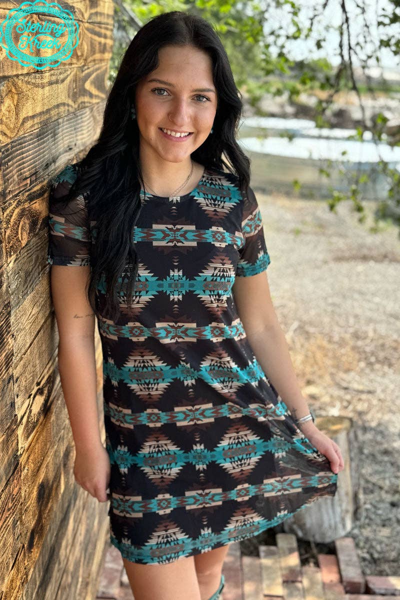 Spin You Around Aztec Mesh Dress