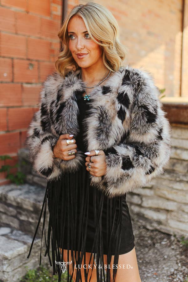 Taupe, Grey, And Black Faux Fur Statement Jacket