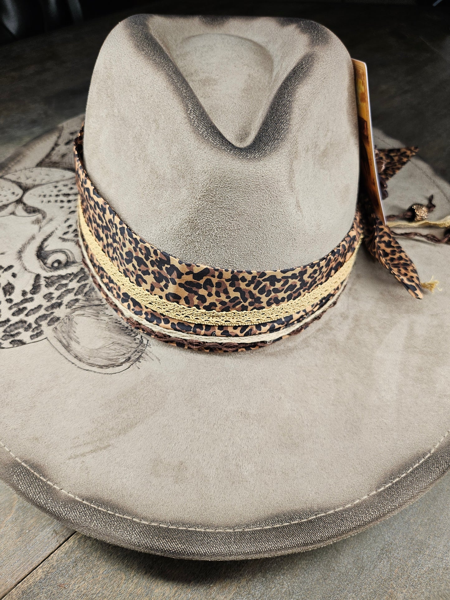 Fedora-Style Cowboy Hat Hand Burned With Leopard