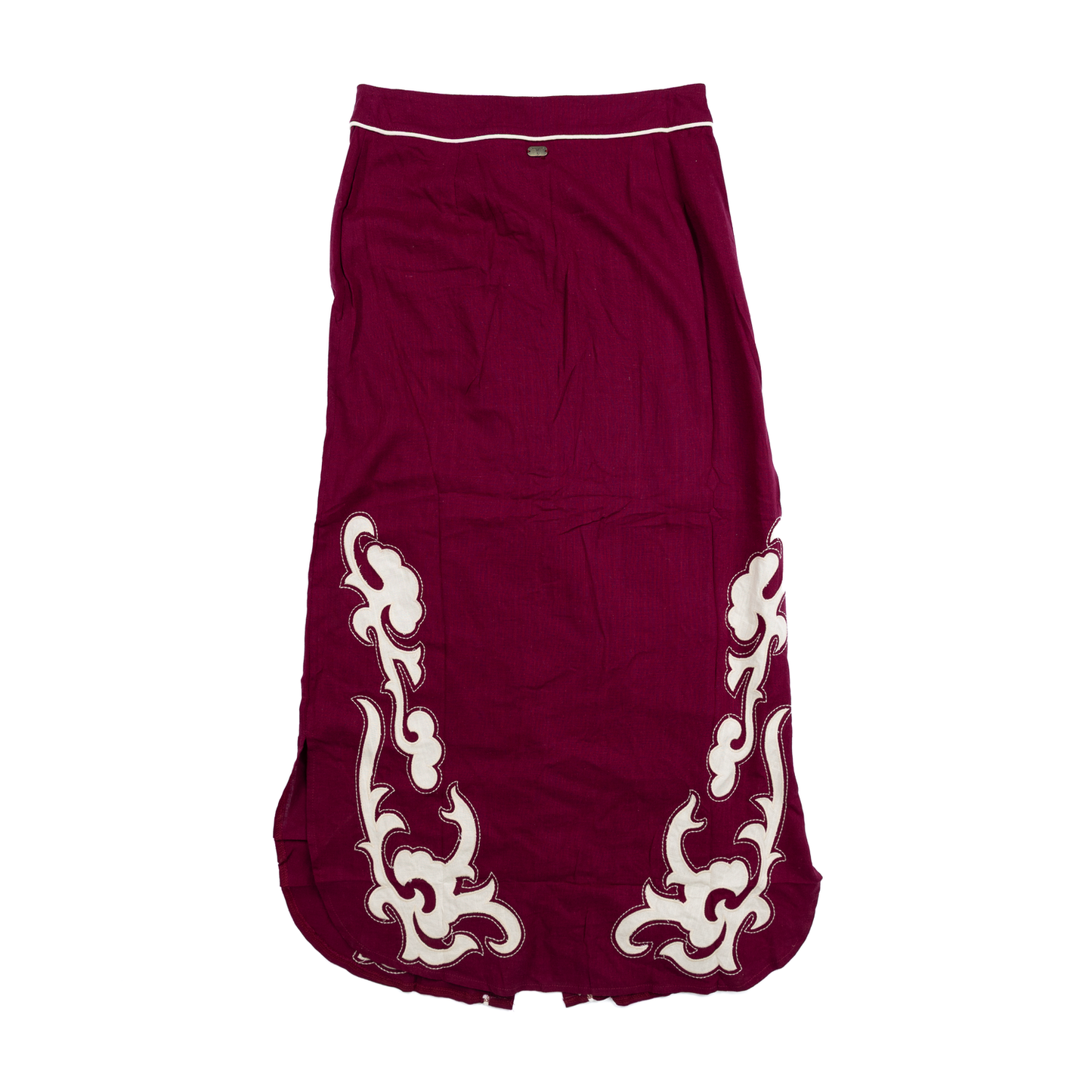 Wine Boot Stitch Embroidered Snap-Front Western Maxi Skirt
