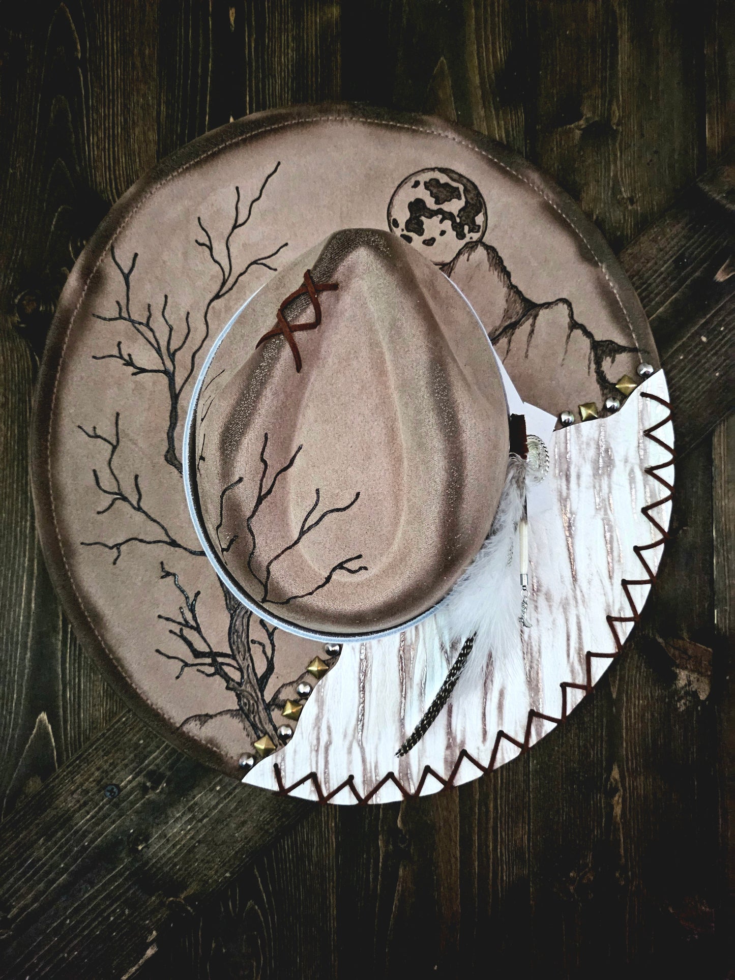 Fedora-Style Cowboy Hat Hand Burned With Genuine Leather
